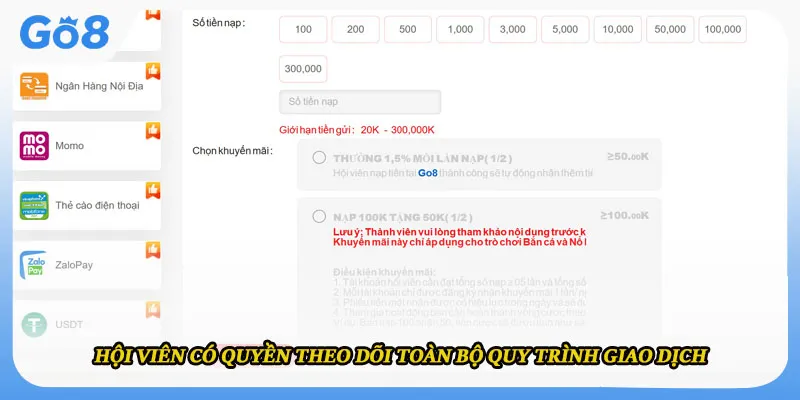 Hội viên có quyền theo dõi toàn bộ quy trình giao dịch